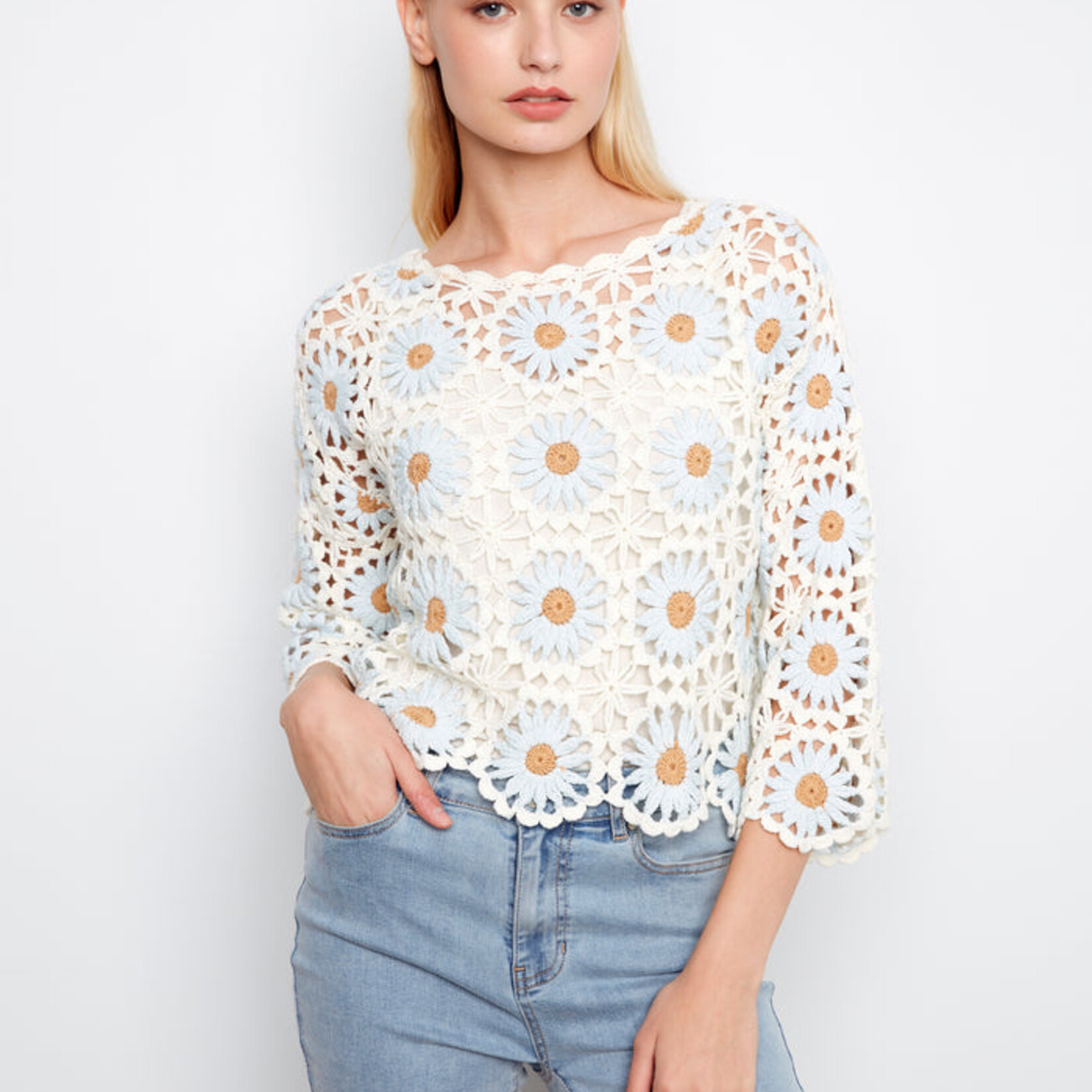 Charlie B Pull C2941  crochet à fleurs - Poudre