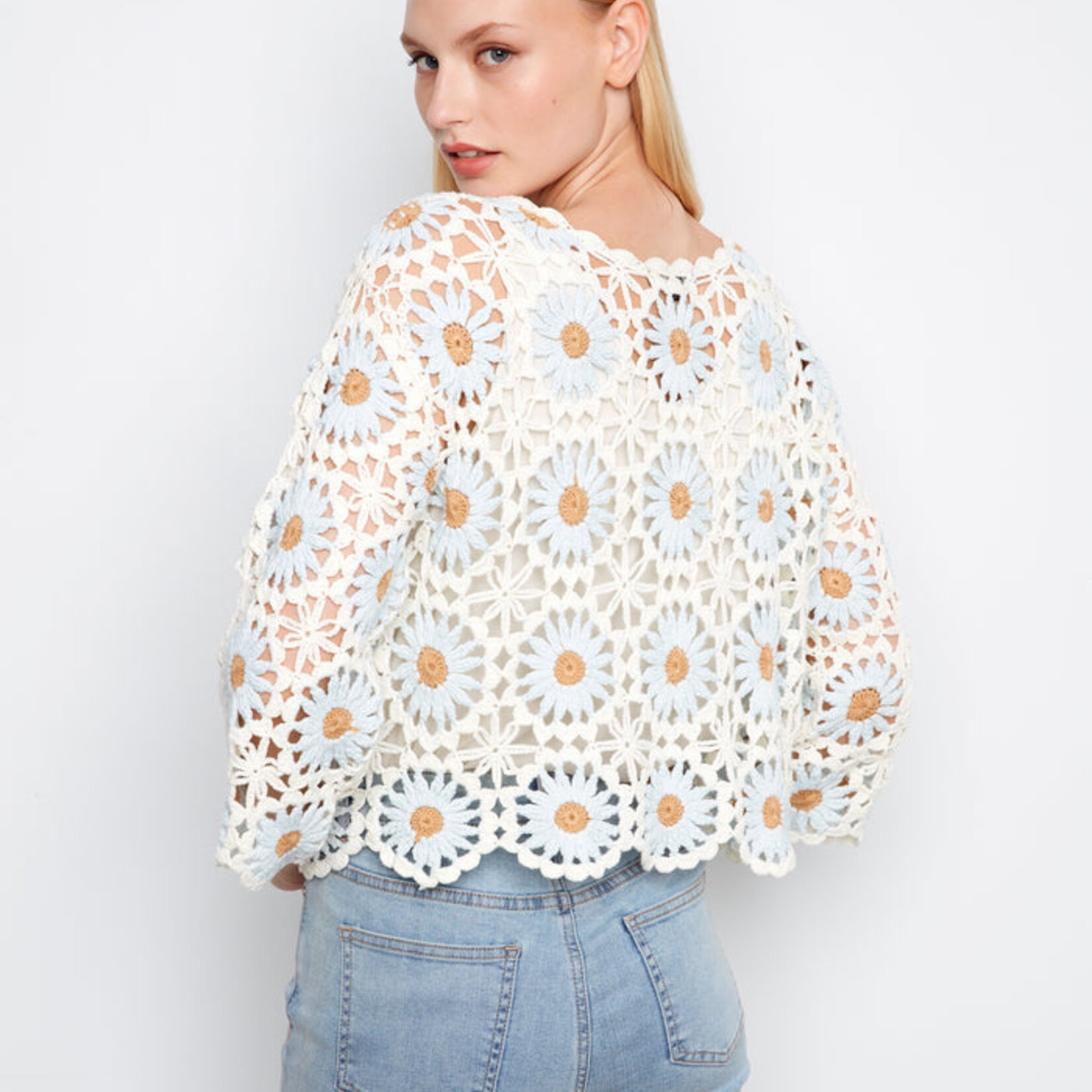 Charlie B Pull C2941  crochet à fleurs - Poudre