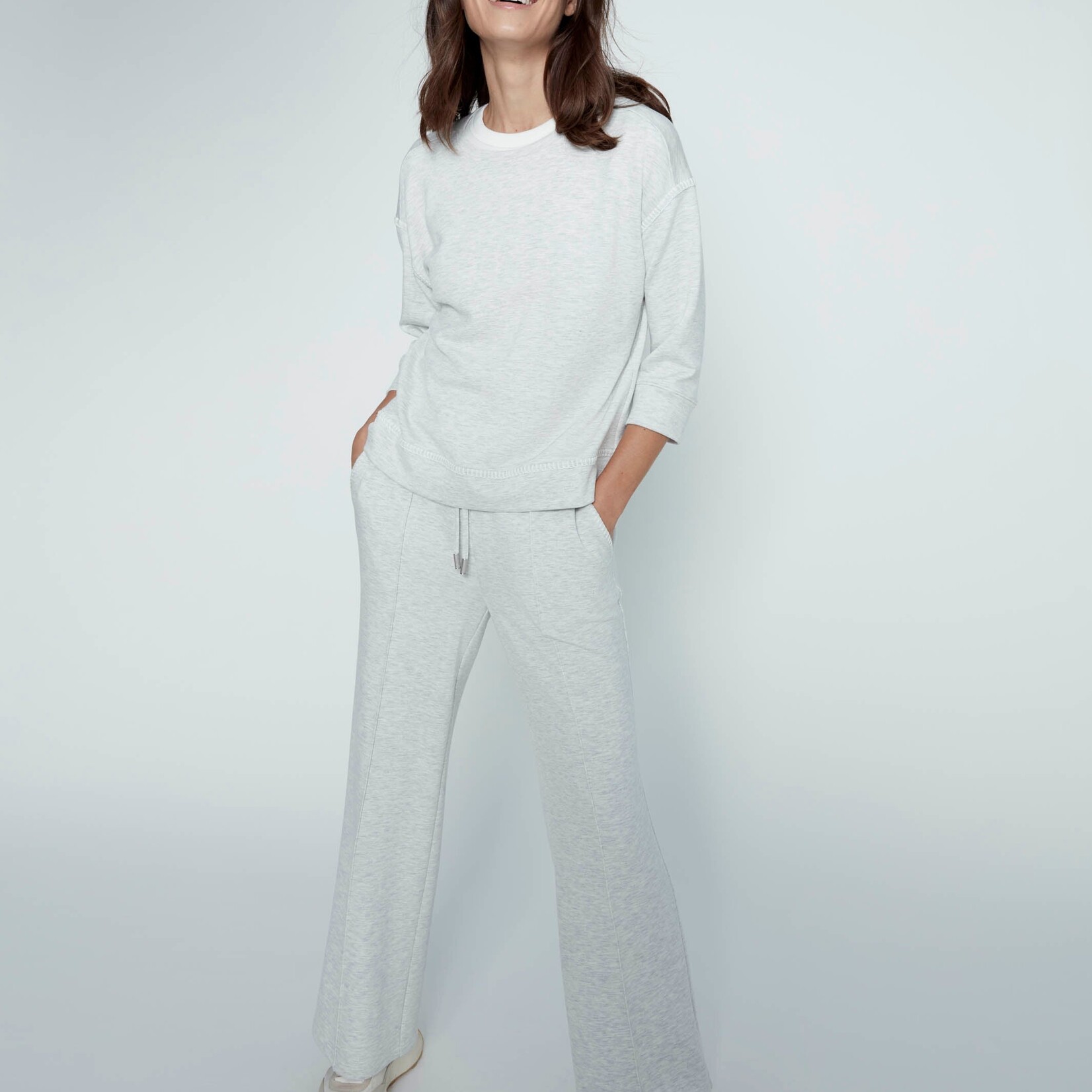 Charlie B Pantalon jogging C5743  jambes large souple - Gris pale chiné