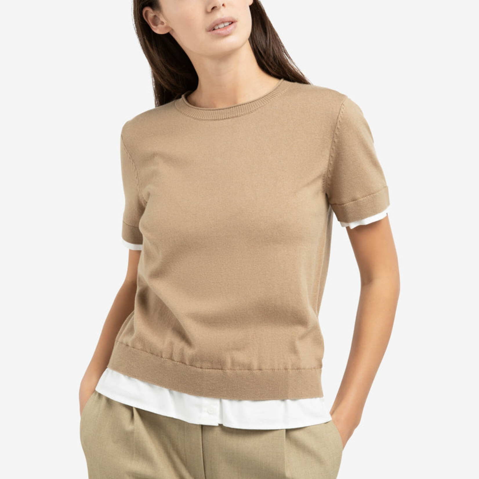 Yaya Haut à manche courte en tricot - Khaki Green