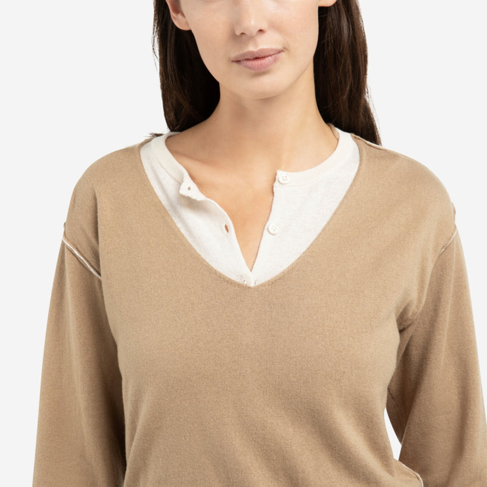 Yaya Chandail double épaisseur avec bouton - Khaki Green