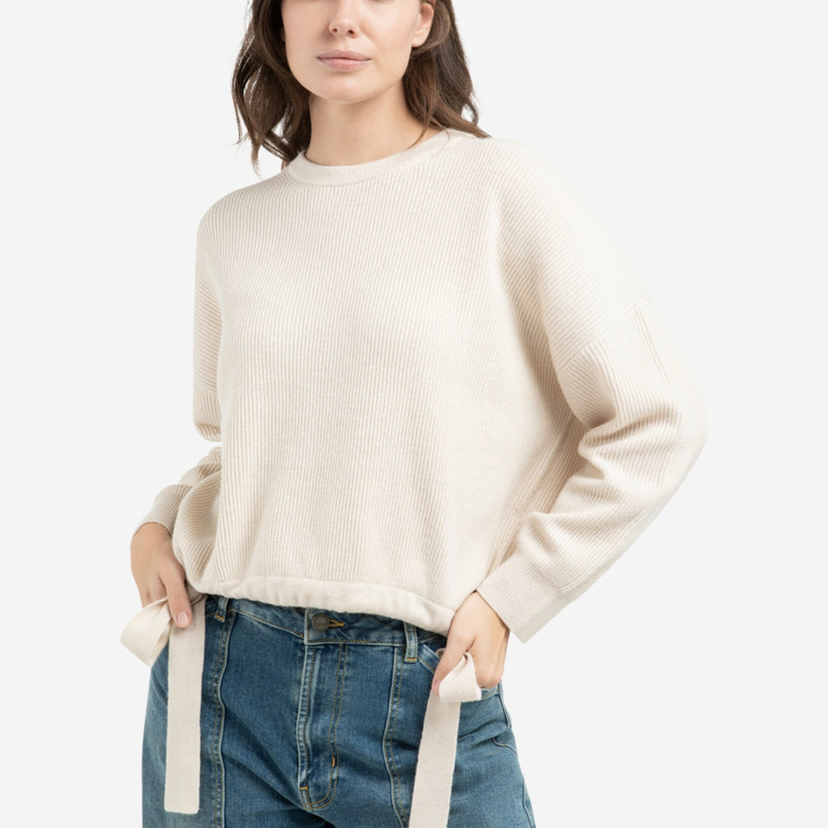 Yaya Pull tricoté avec cordons - Kit Beige Melange