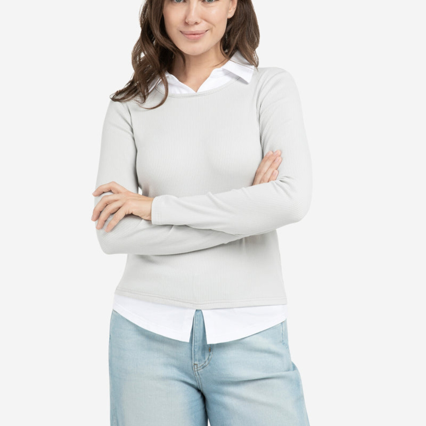 Yaya Top double épaisseur avec chemisier - Vapor Blue Grey