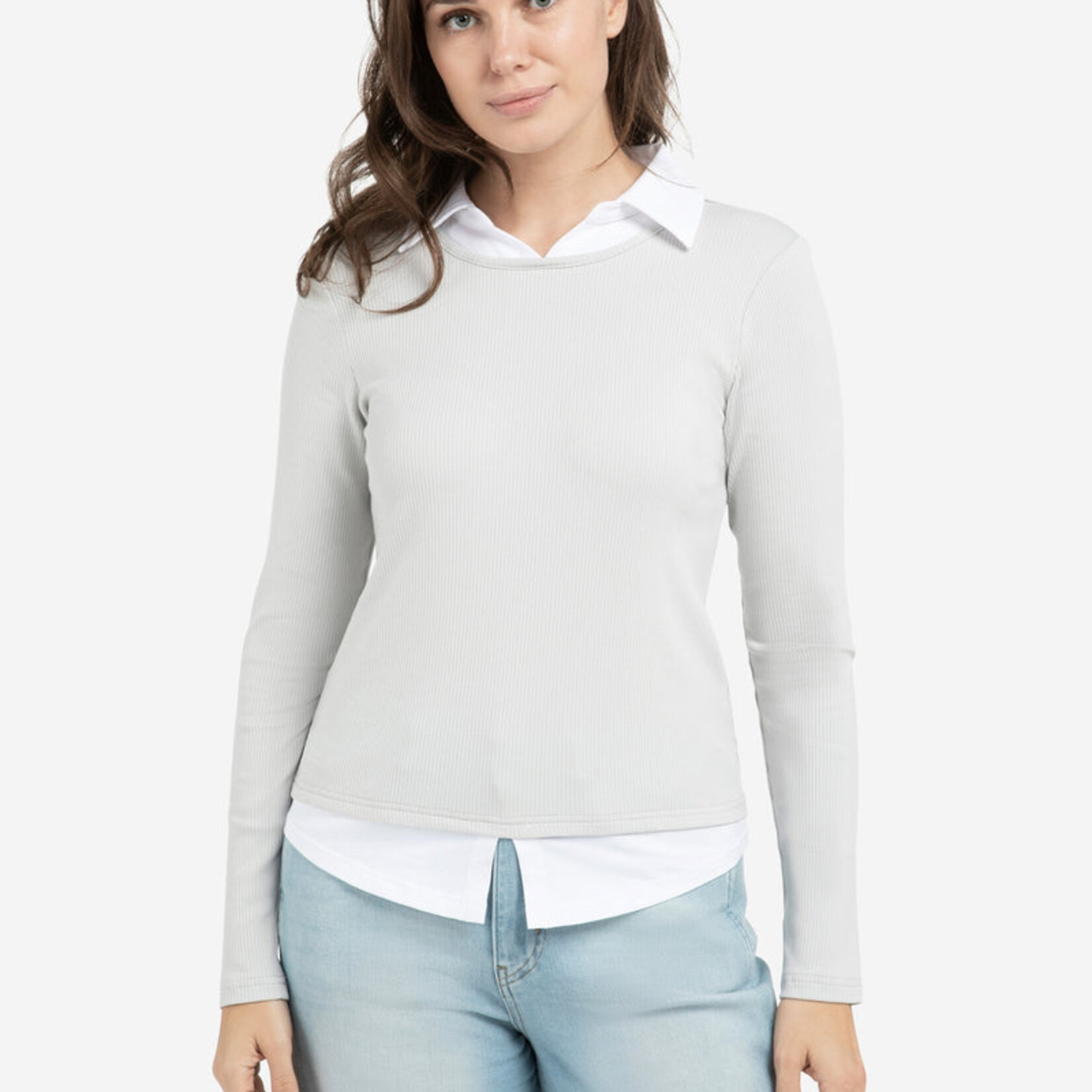 Yaya Top double épaisseur avec chemisier - Vapor Blue Grey