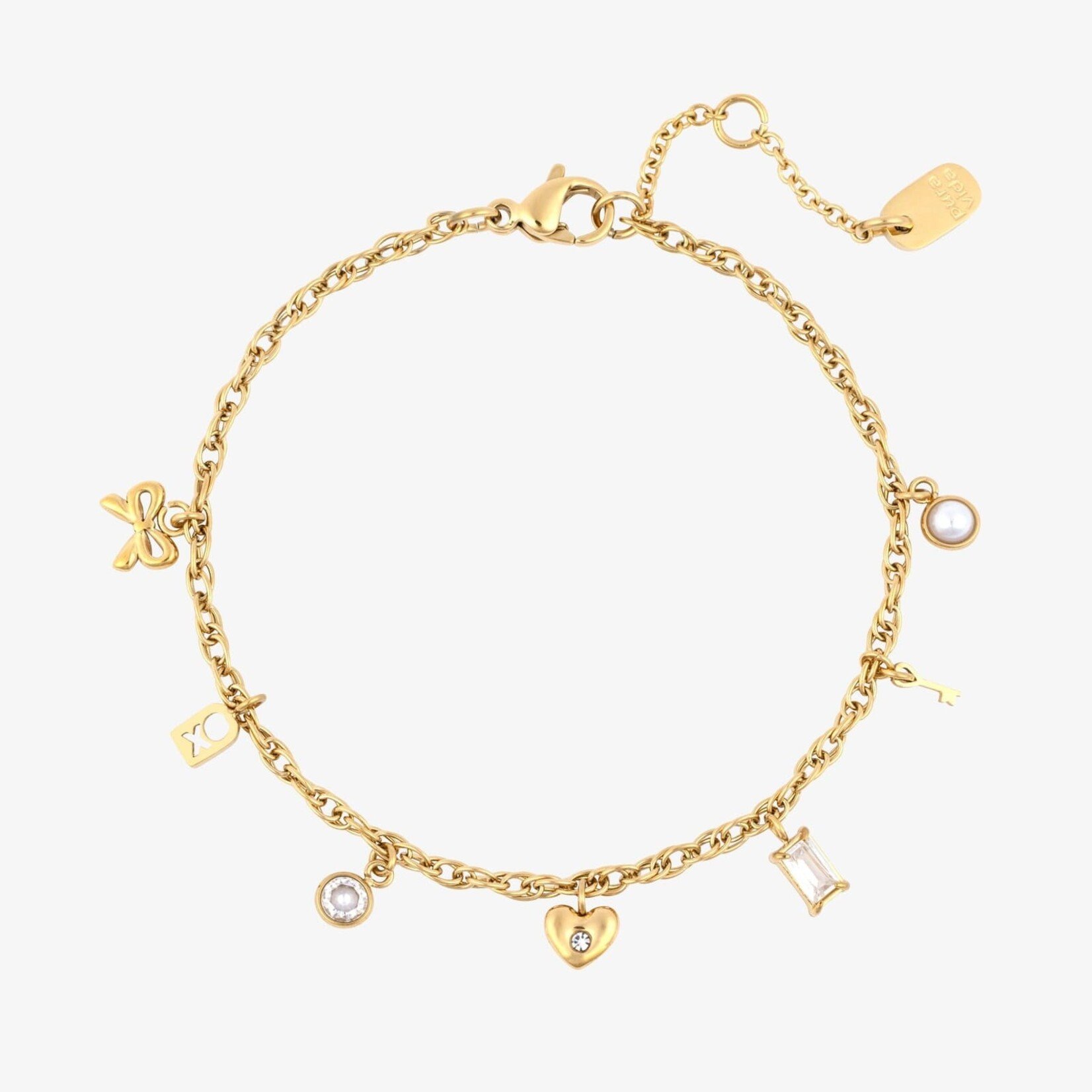Pura Vida Bracelet en chaîne porte-bonheur amour - Gold