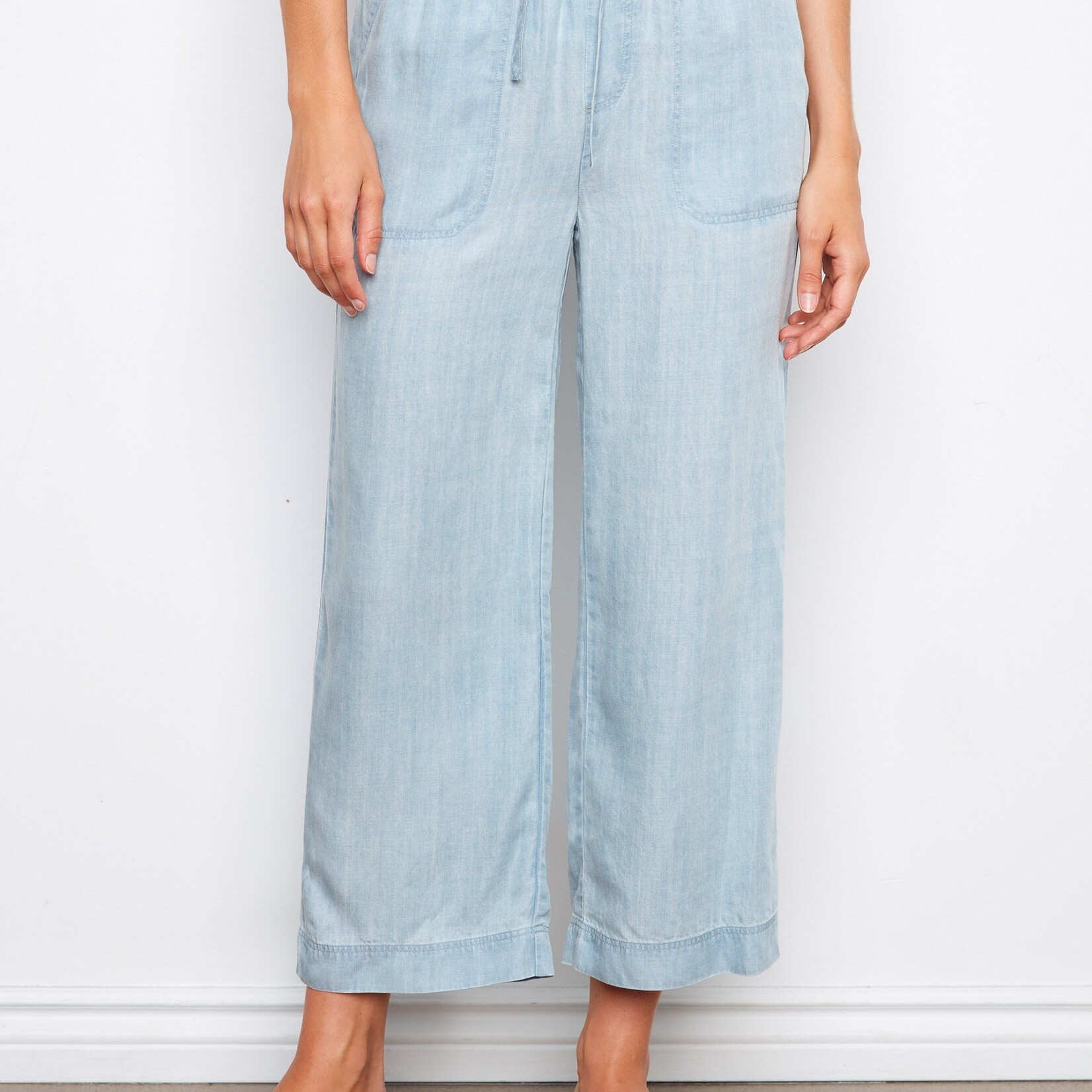 Charlie B Pantalon C5768  large en tencel - Bleu pale