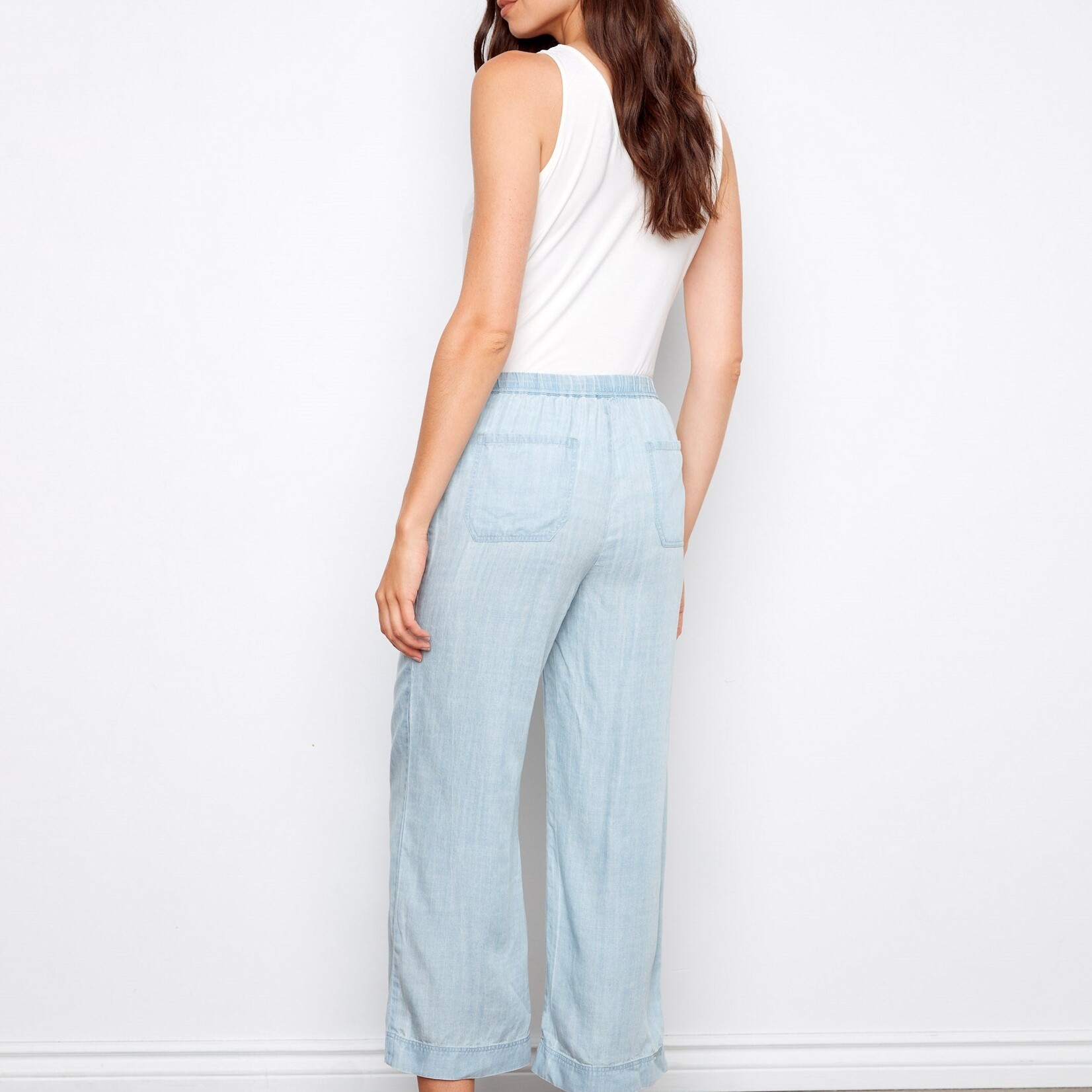 Charlie B Pantalon C5768  large en tencel - Bleu pale