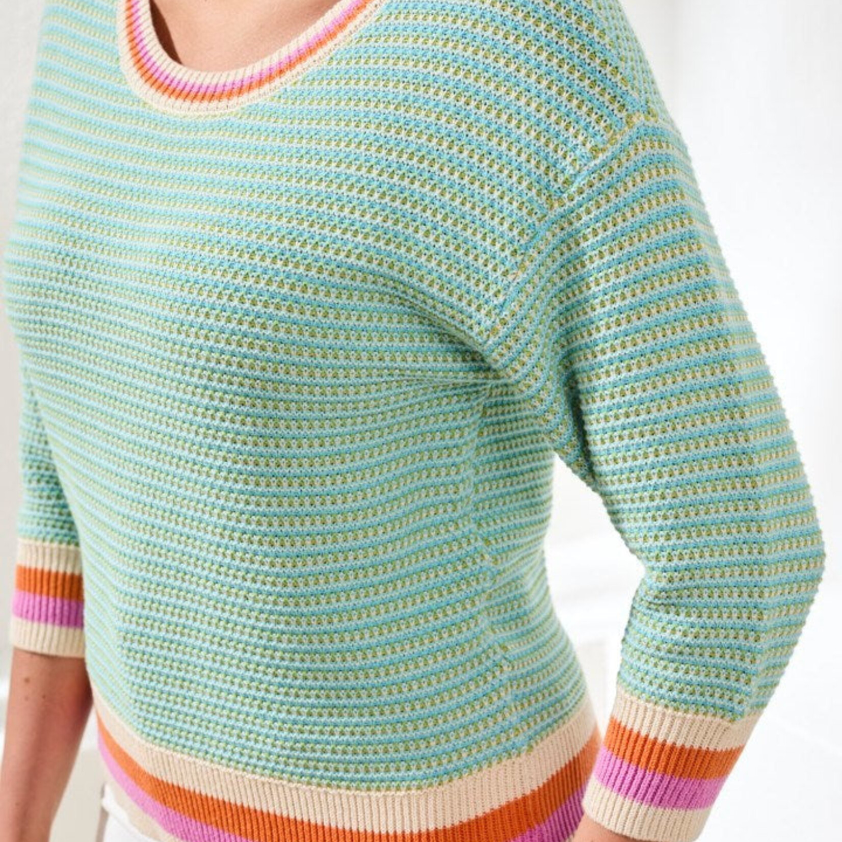 Pull 24610/576 à col rond en coton rayé - Mintleaf