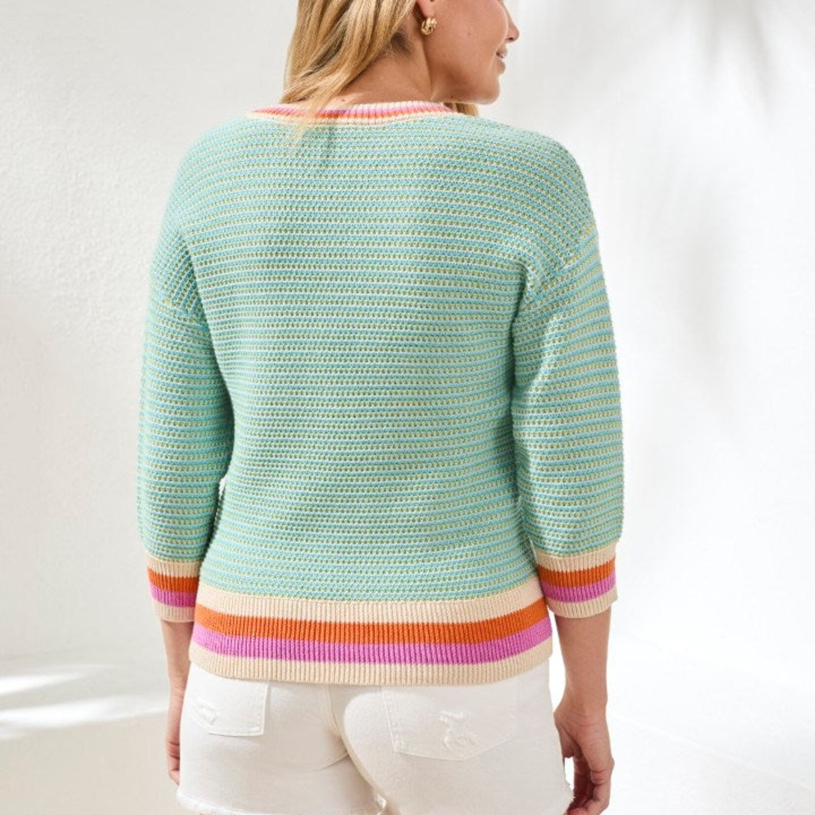 Pull 24610/576 à col rond en coton rayé - Mintleaf