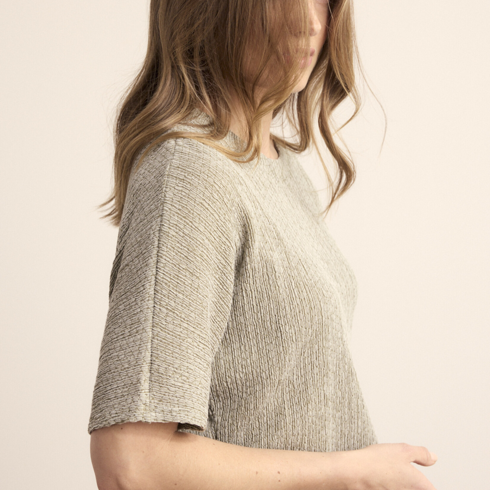 Tramontana Top E0219401 detail bouton - Aloe melange