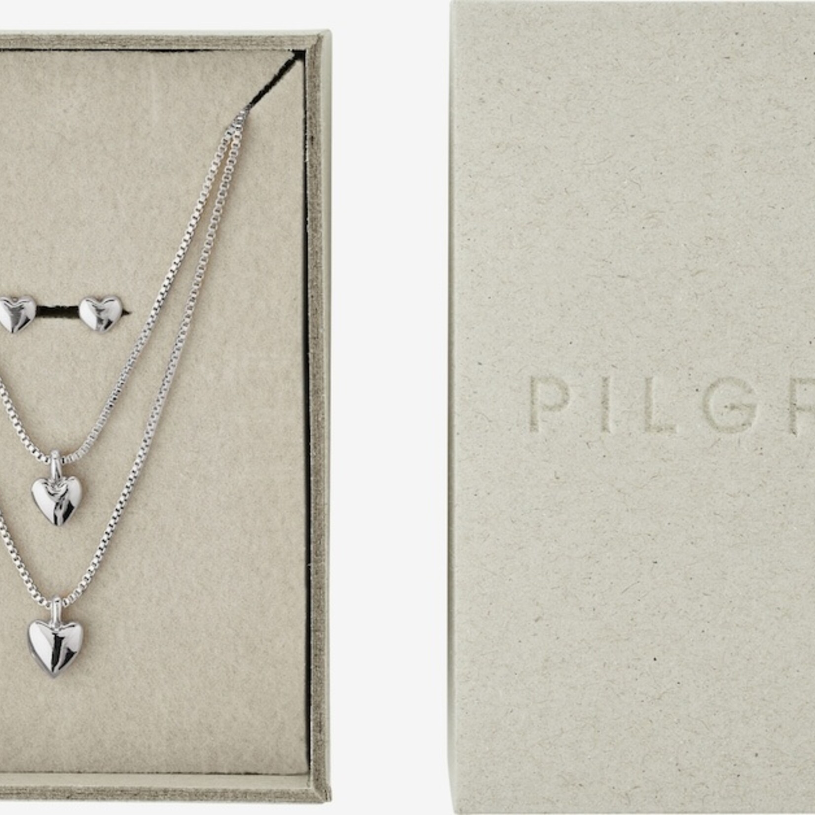 Pilgrim PENINA Gift Set collier et boucles d`oreilles coeur - Silver plated