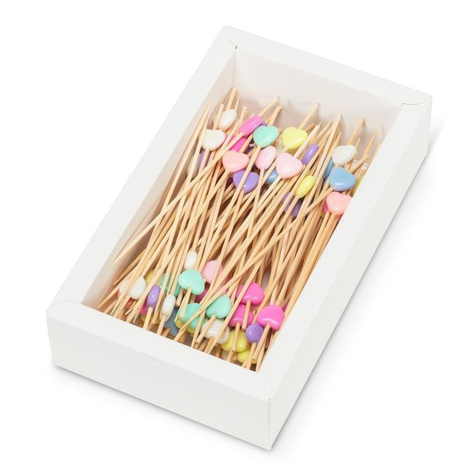 Lot de 100 pics en forme de cœur - Pastel