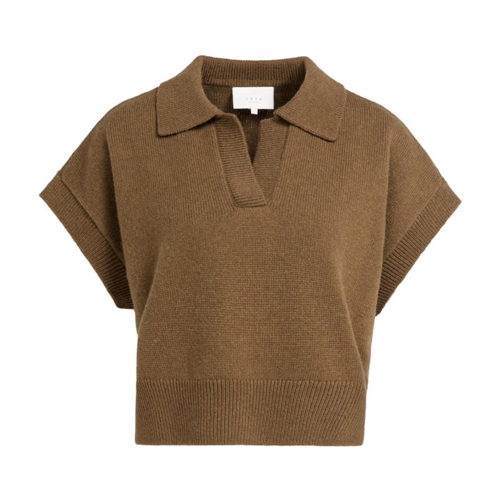Yaya Pull sans manche avec col - Teak brown