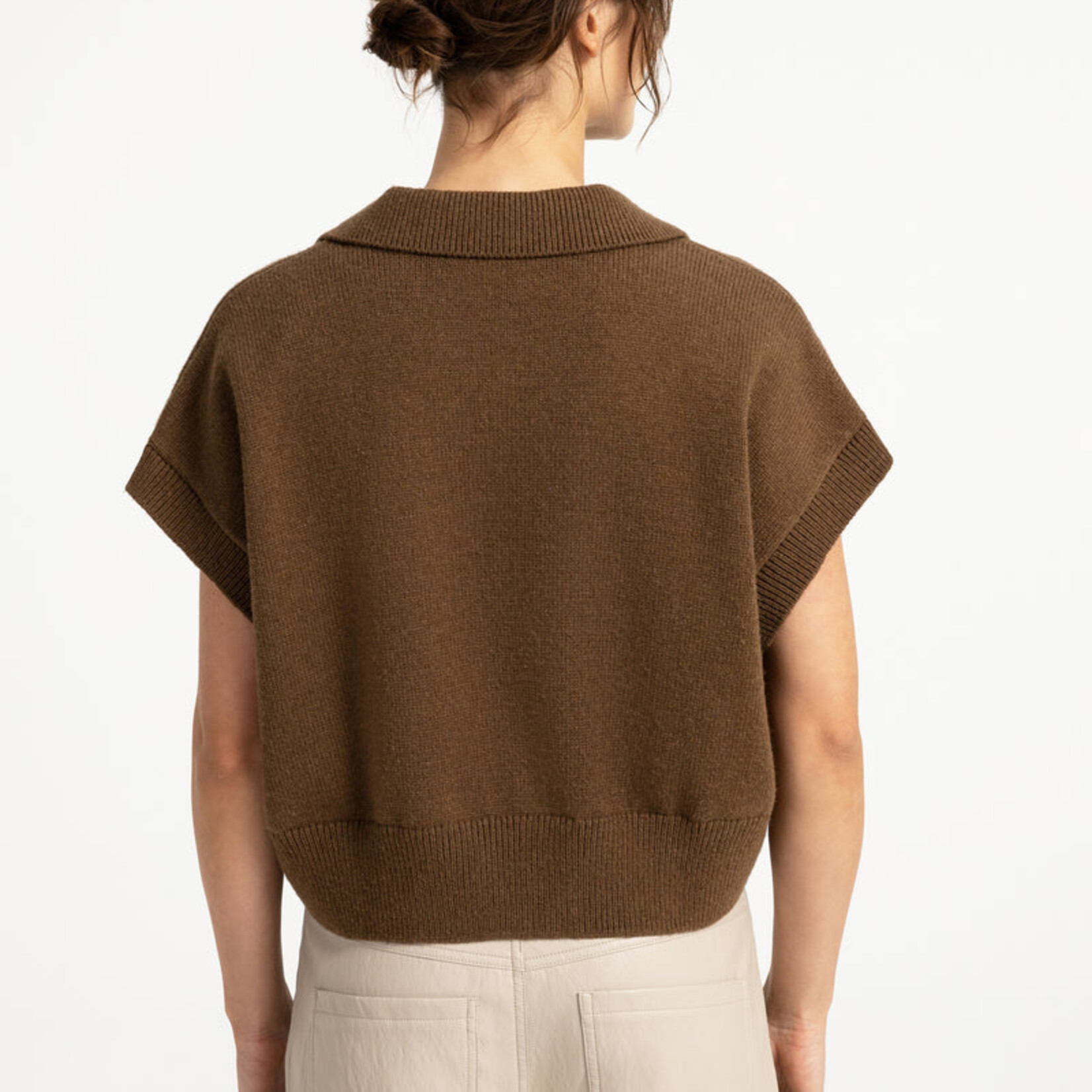 Yaya Pull sans manche avec col - Teak brown