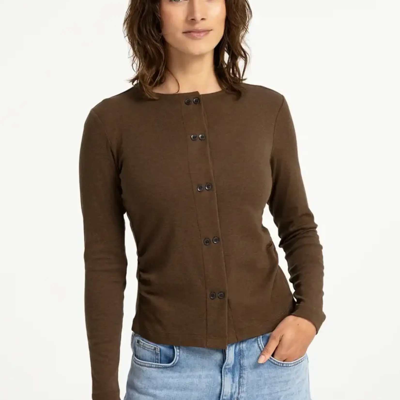 Yaya Cardigan en jersey avec une double rangée de boutons - Teak brown