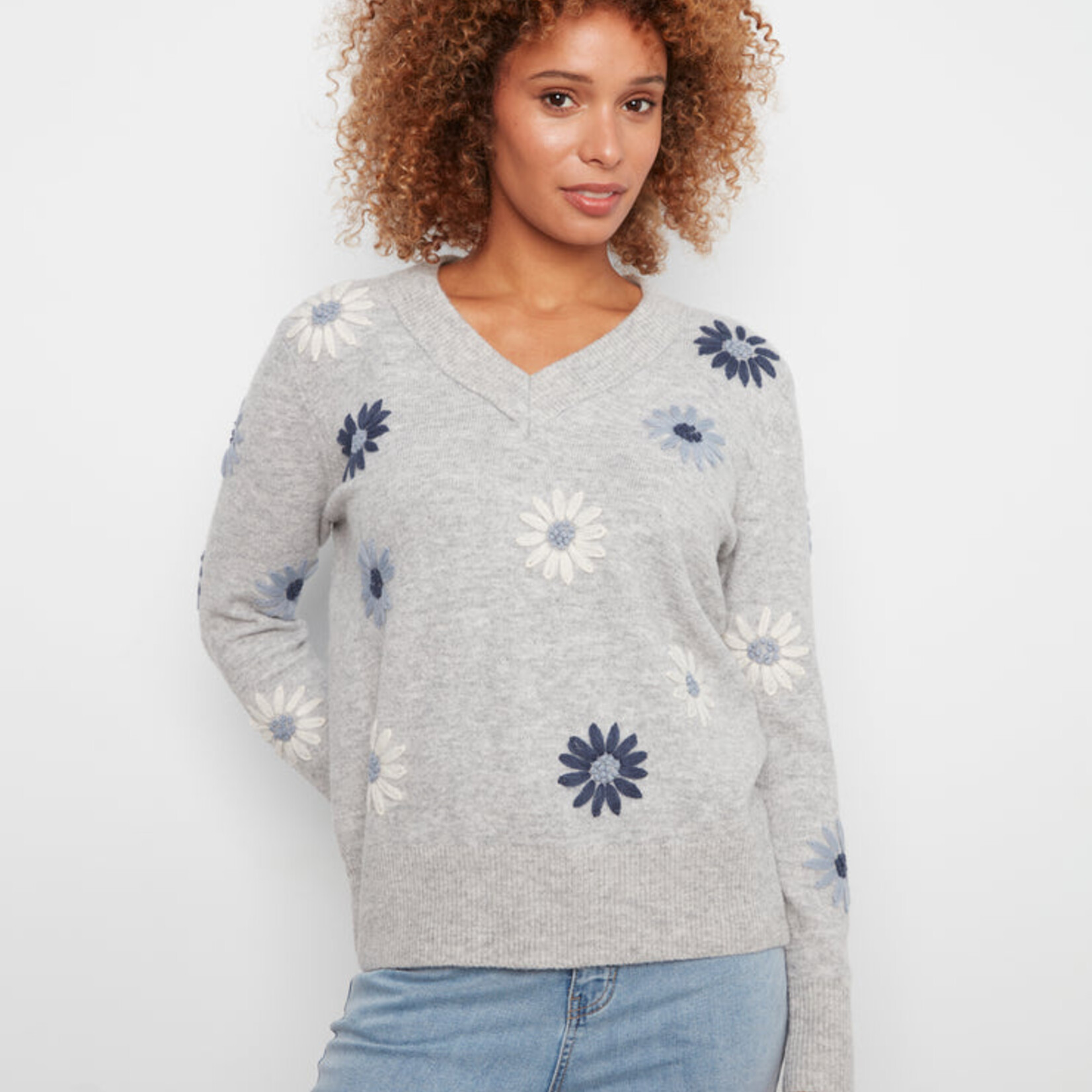 Charlie B Pull C2853R col en V - Gris chiné