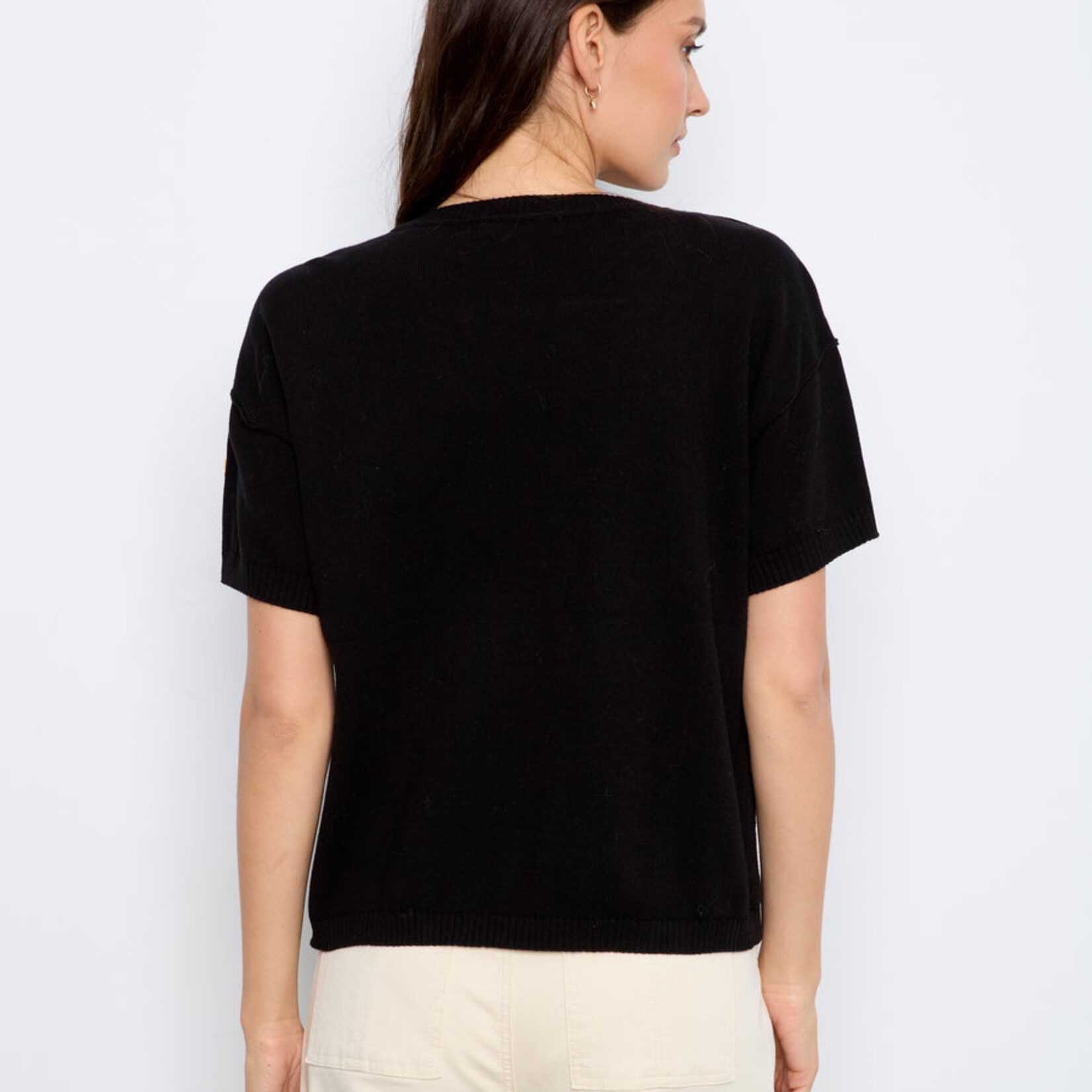 Charlie B Top C2947E broderie fleur - Noir