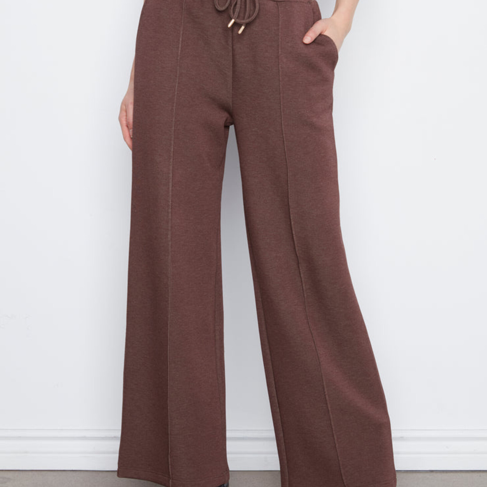 Charlie B Pantalon C5818 jambre large et taille élastique - Espresso Chiné