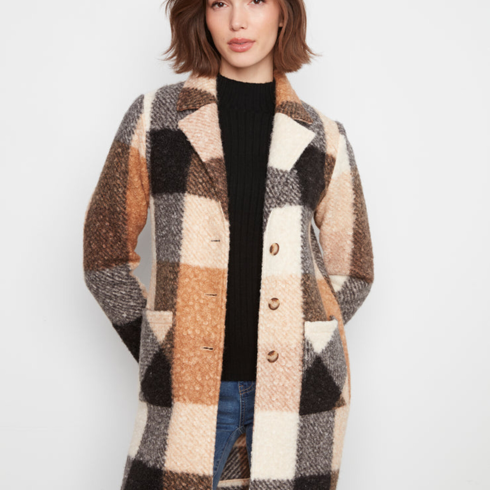 Charlie B Manteau C6141ZR à carreaux - Taupe
