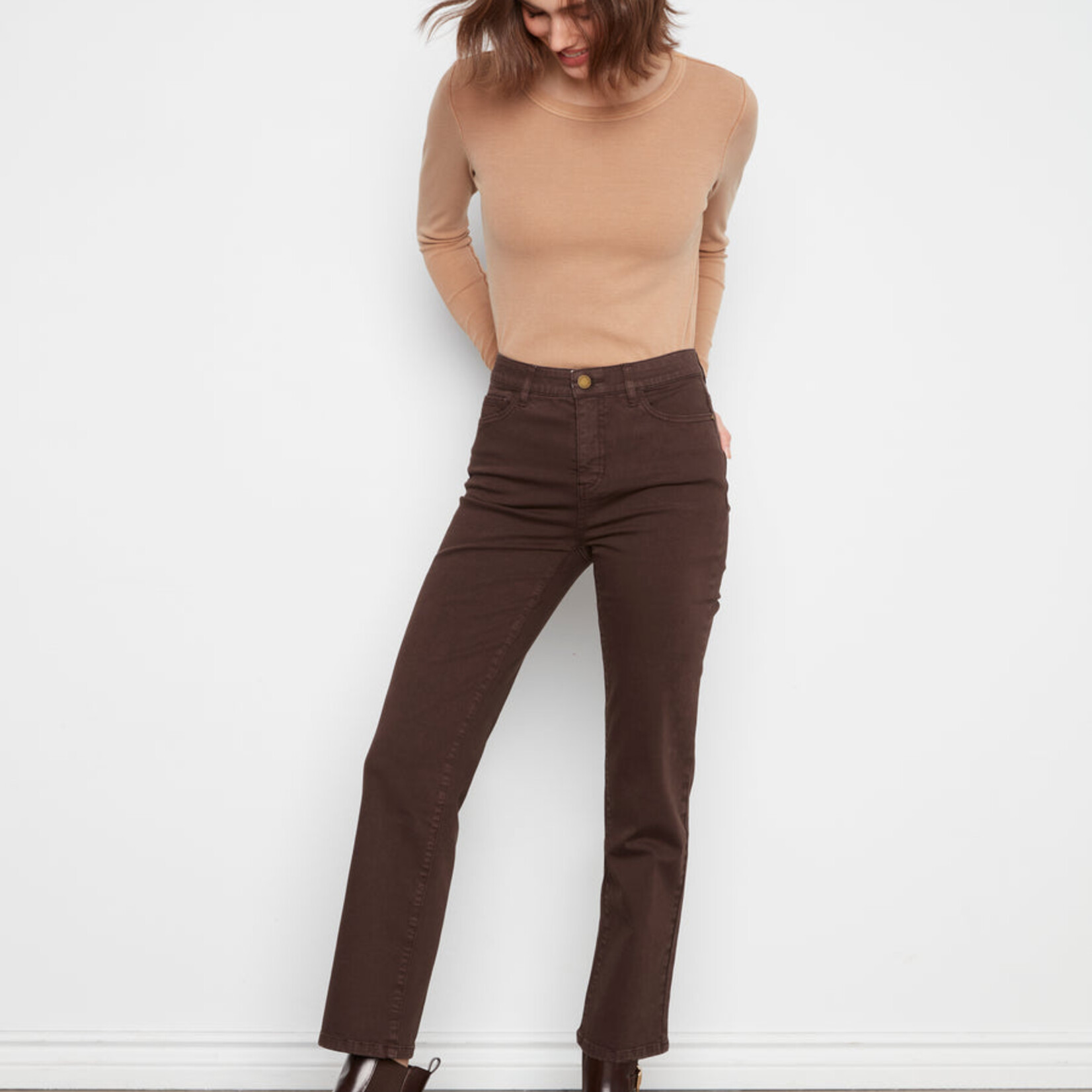 Charlie B Pantalon C5584RR à jambre droite - Café