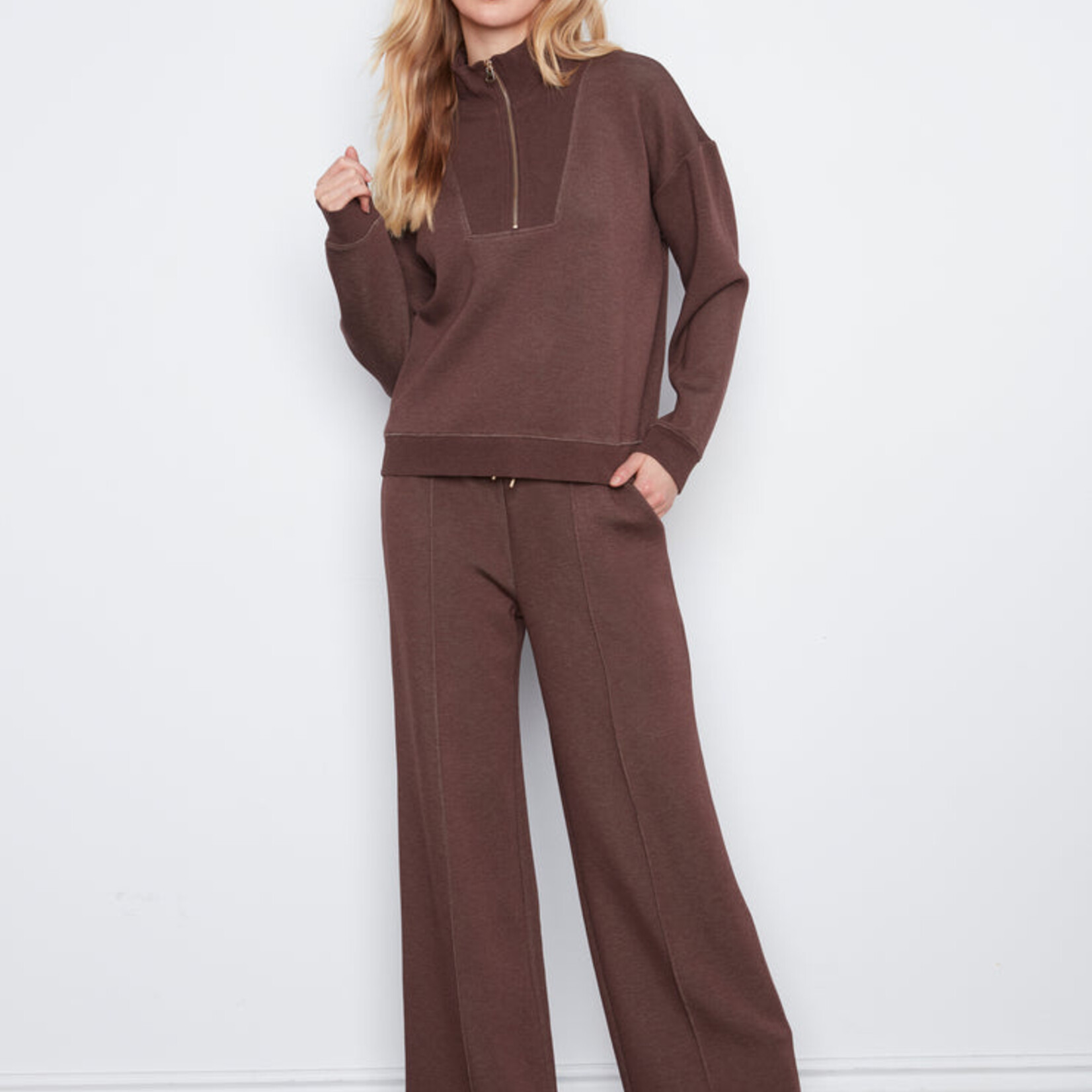 Charlie B Chandail C1454 demi-zip - Espresso chiné