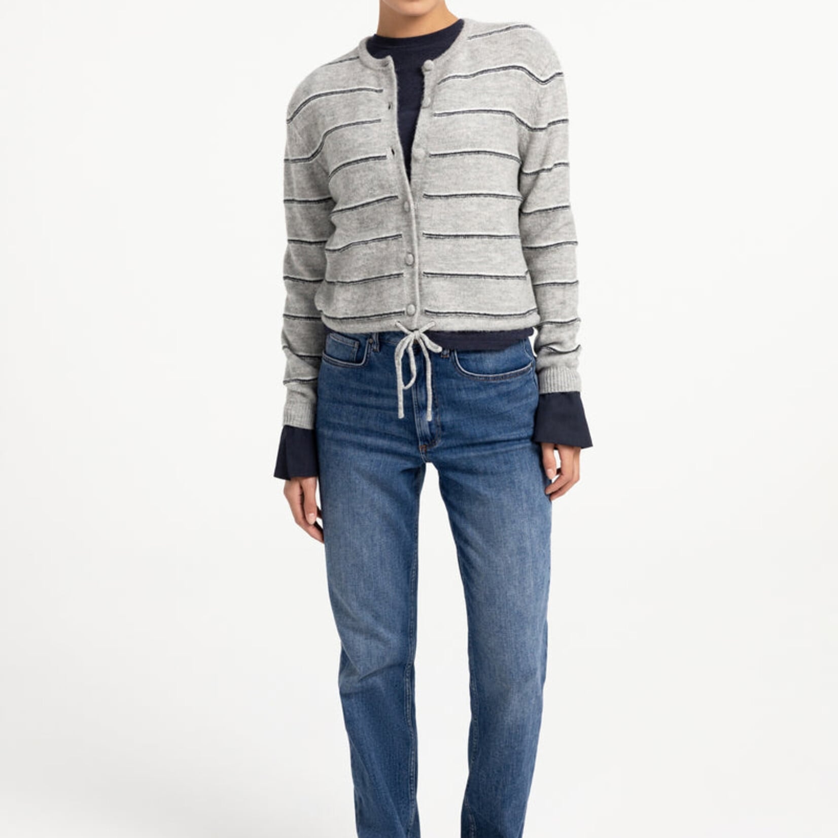 Yaya Cardigan à rayure et cordon a la taille - Medium grey