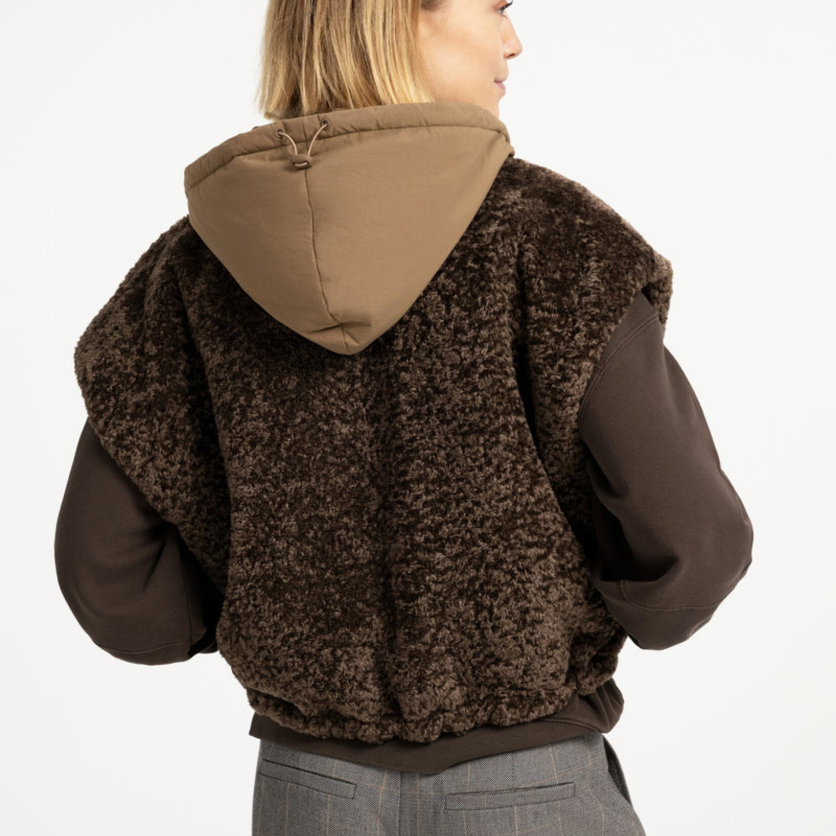 Yaya Veste fausse fourrure avec nylon reversible - Slate black