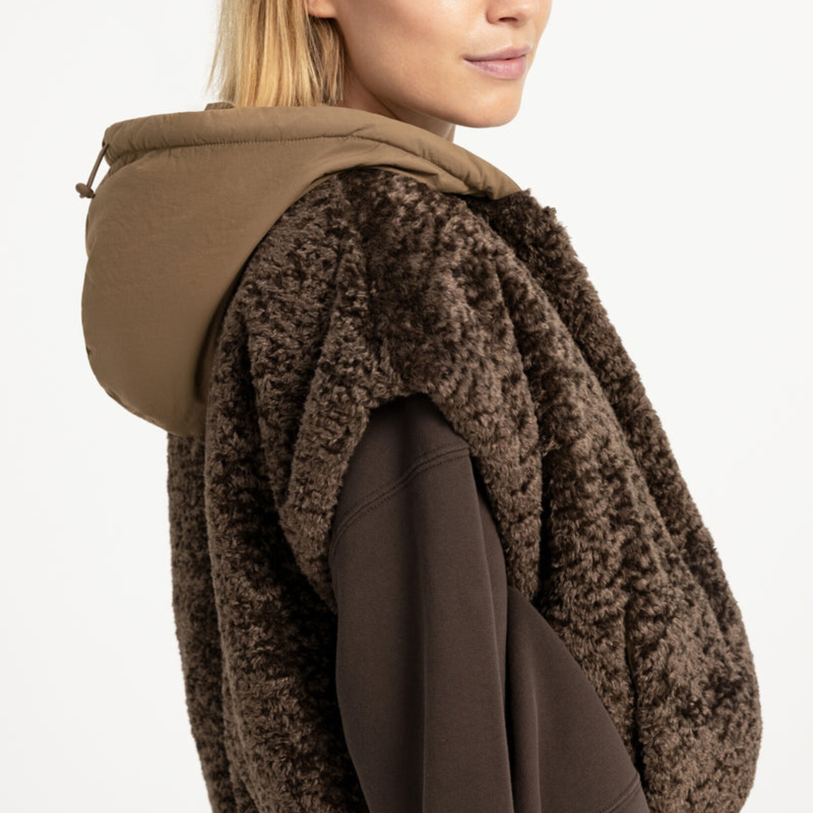 Yaya Veste fausse fourrure avec nylon reversible - Slate black