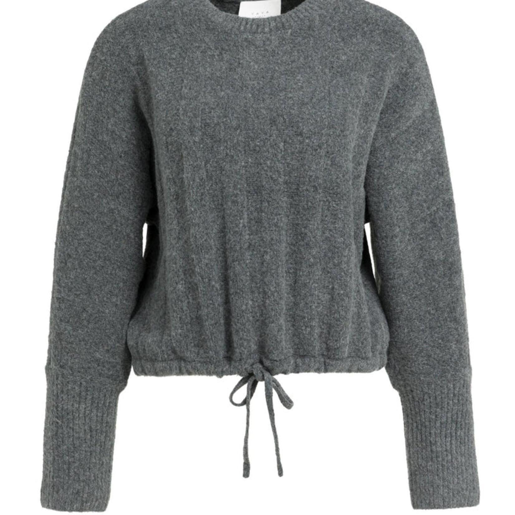 Yaya Pull  en maille côtelée avec cordon - Grey melange