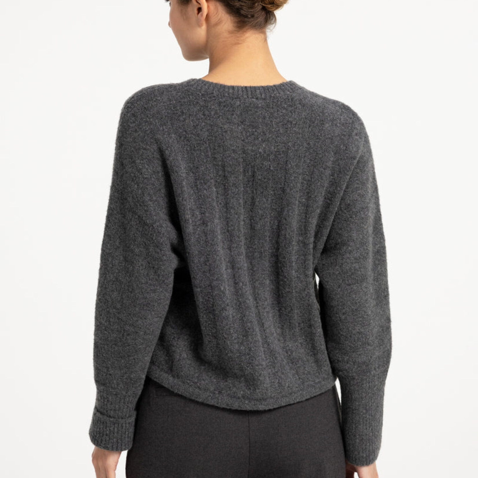 Yaya Pull  en maille côtelée avec cordon - Grey melange