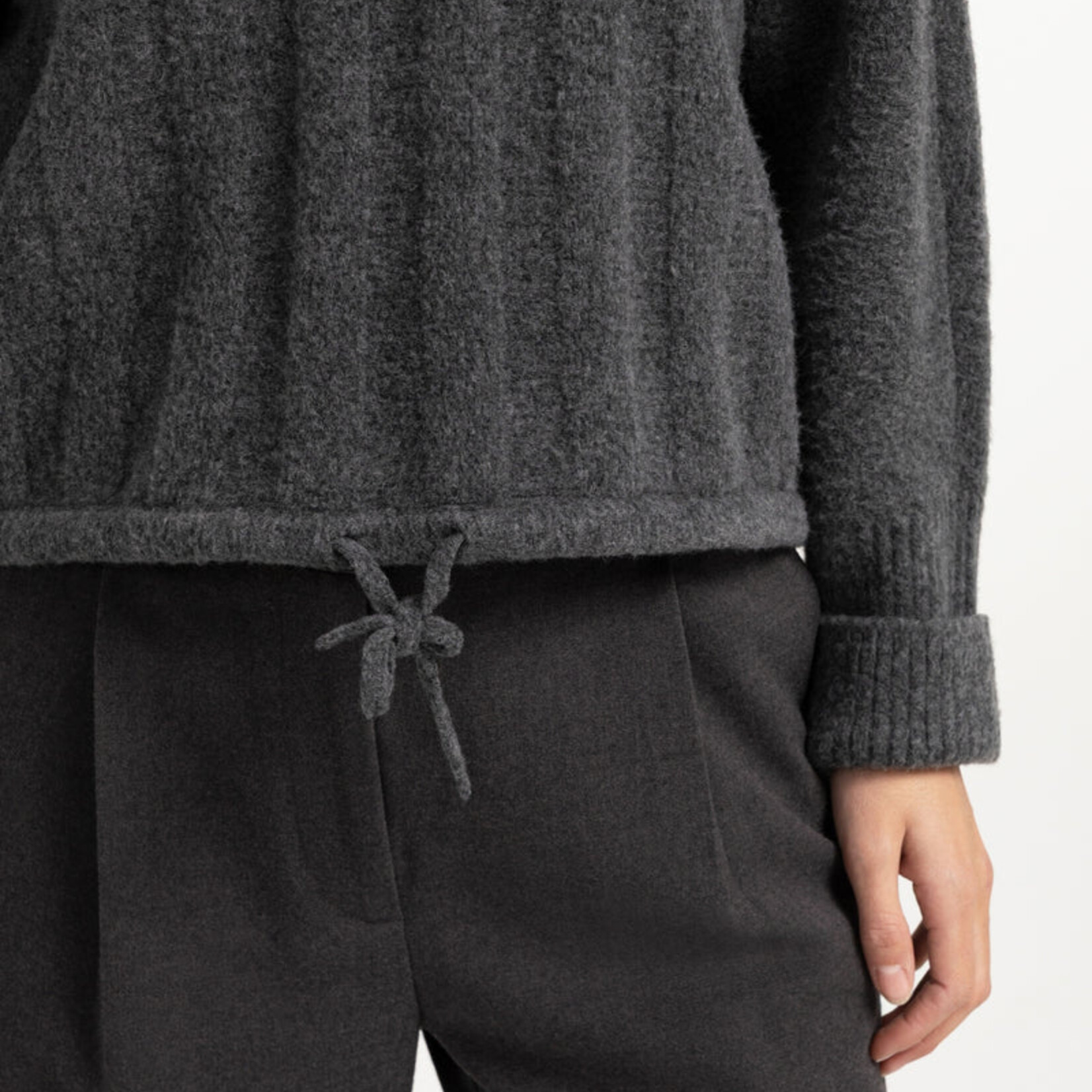 Yaya Pull  en maille côtelée avec cordon - Grey melange