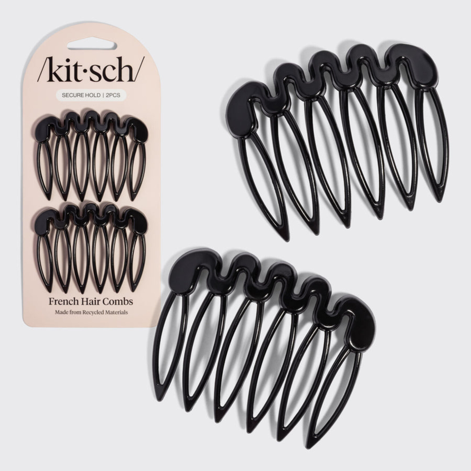 Kitsch Peignes French Air en plastique recyclé, ensemble de 2 pièces - Black