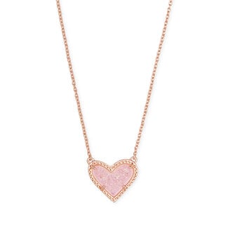 KENDRA SCOTT DESIGN Ari Heart Rose Gold Pendant Necklace in Pink Drusy