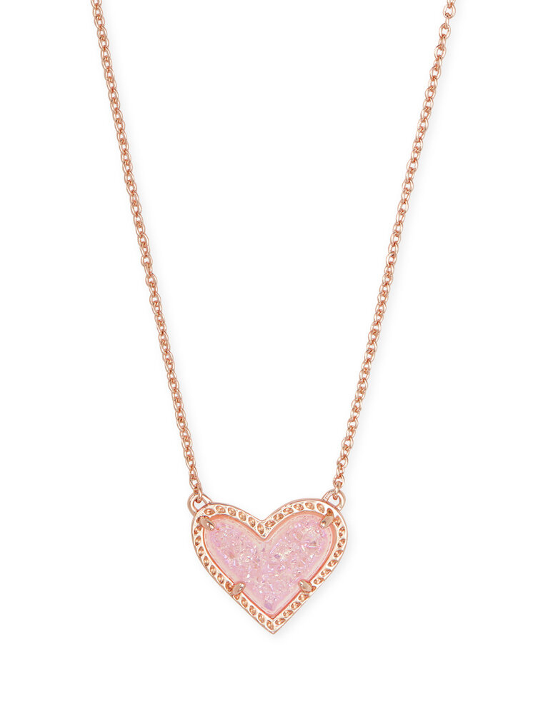 KENDRA SCOTT DESIGN Ari Heart Rose Gold Pendant Necklace in Pink Drusy