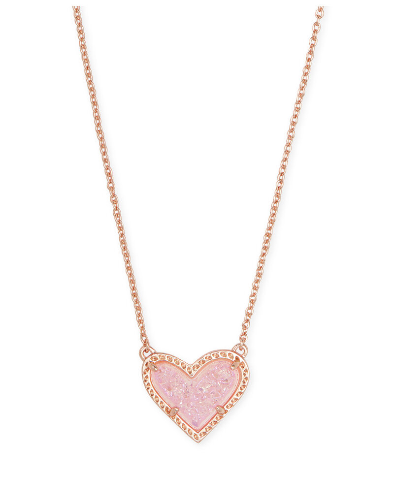 KENDRA SCOTT DESIGN Ari Heart Rose Gold Pendant Necklace in Pink Drusy