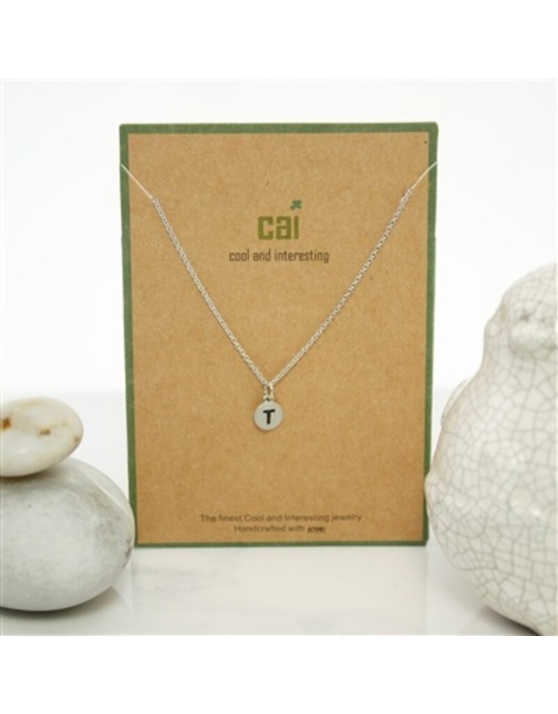 COOL & INTERESTING Dainty Disc Initial T Necklace