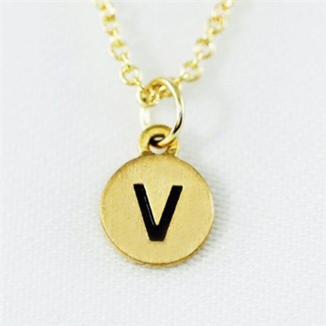 Dainty Disc Initial V Necklace