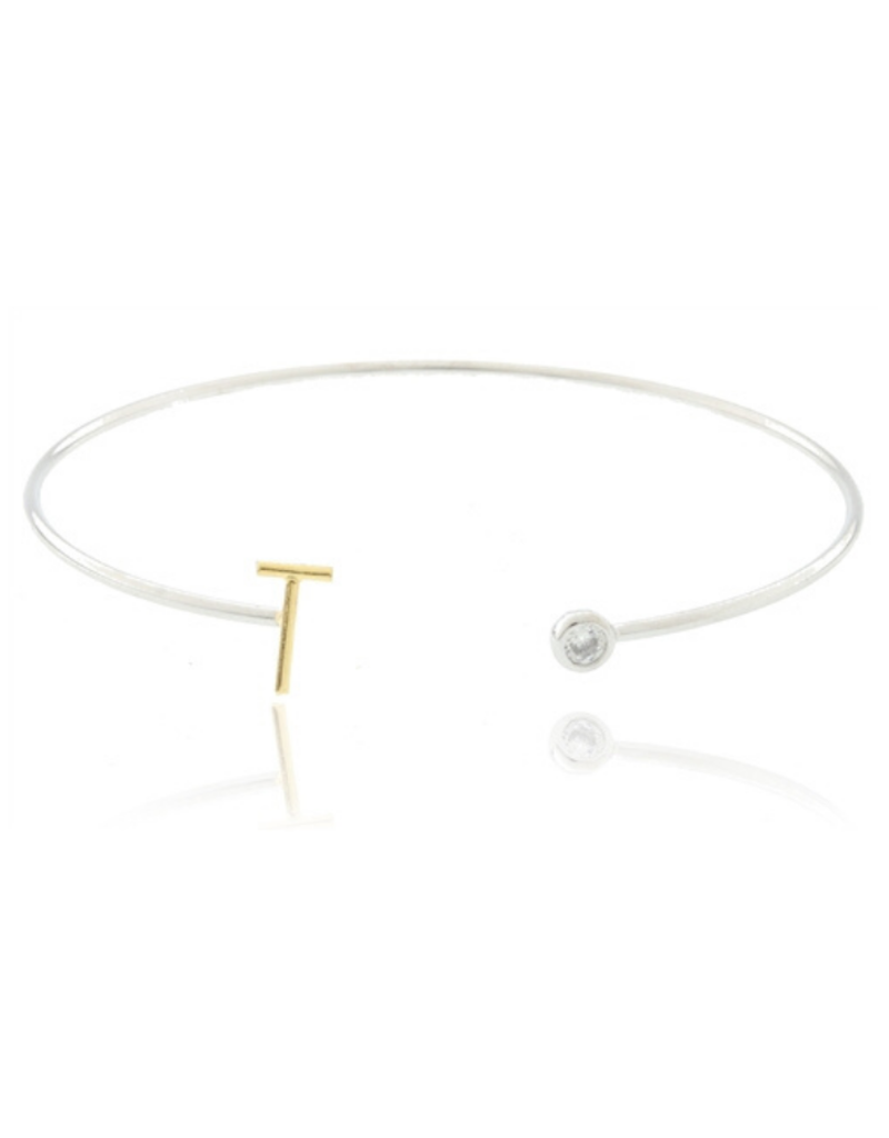 COOL & INTERESTING Two Tone Initial T Bangle