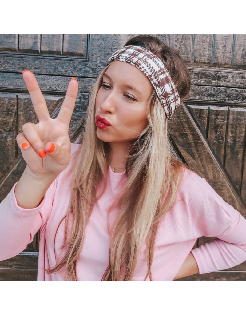 Tan Plaid Tube Turban