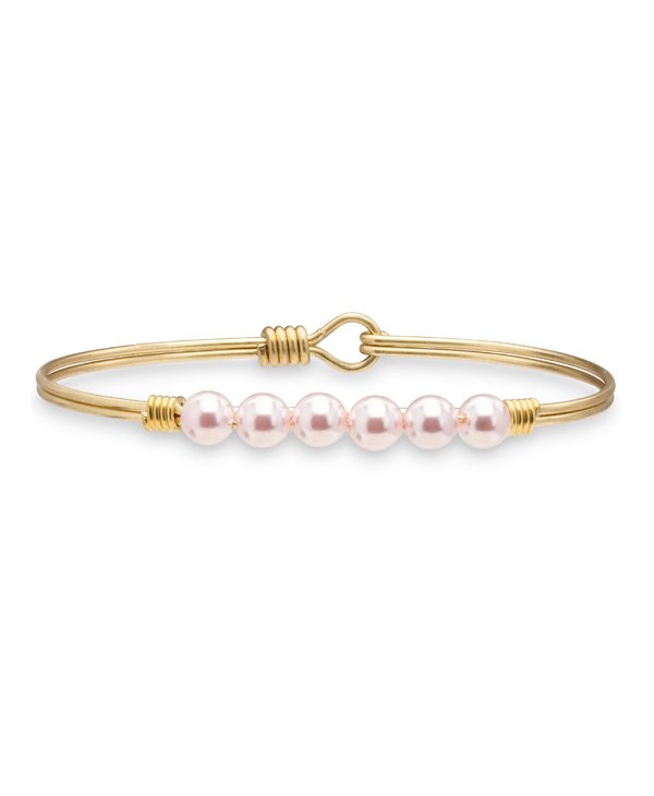 STC408 BABY PINK CRYSTAL PEARL BANGLE BRACELET IN GOLD