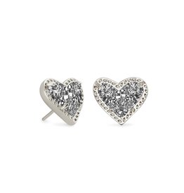 KENDRA SCOTT DESIGN Ari Heart Silver Stud Earrings in Platinum Drusy