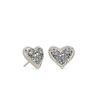 KENDRA SCOTT DESIGN Ari Heart Silver Stud Earrings in Platinum Drusy