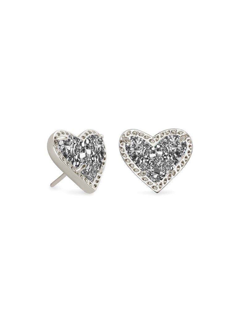 KENDRA SCOTT DESIGN Ari Heart Silver Stud Earrings in Platinum Drusy