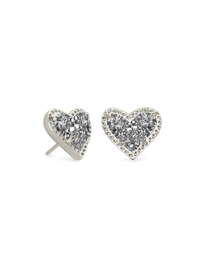 KENDRA SCOTT DESIGN Ari Heart Silver Stud Earrings in Platinum Drusy
