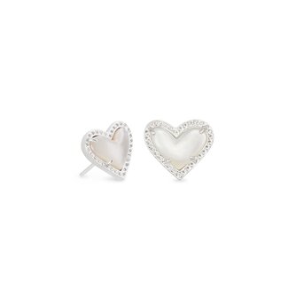 KENDRA SCOTT DESIGN Ari Heart Silver Stud Earrings in Ivory Mother-of-Pearl