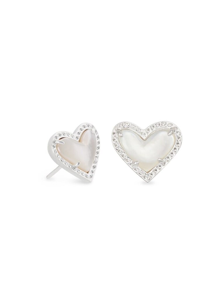 KENDRA SCOTT DESIGN Ari Heart Silver Stud Earrings in Ivory Mother-of-Pearl