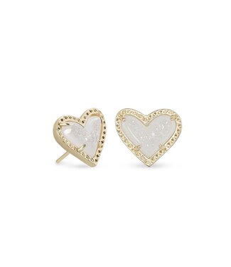 KENDRA SCOTT DESIGN Ari Heart Gold Stud Earrings in Iridescent Drusy