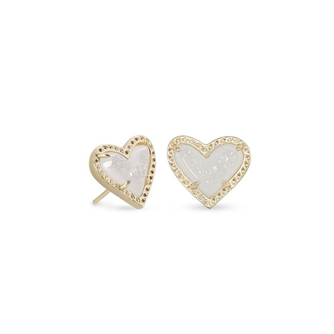 Ari Heart Gold Stud Earrings in Iridescent Drusy