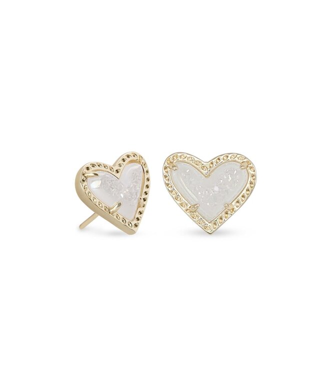 Ari Heart Gold Stud Earrings in Iridescent Drusy