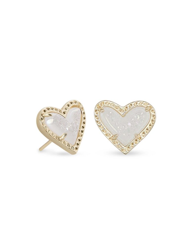 KENDRA SCOTT DESIGN Ari Heart Gold Stud Earrings in Iridescent Drusy